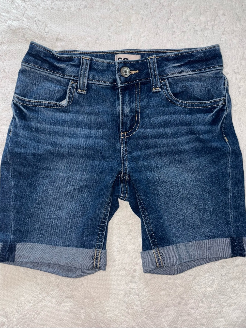 SO Dark Blue Denim Rolled Cuff Kids Shorts